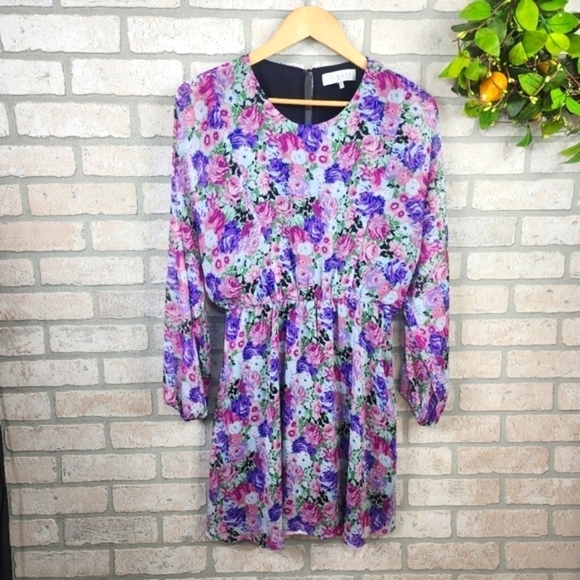 WAYF Spring Floral Long Sleeve Flutter All Over Mini Dress Size S - Picture 11 of 11